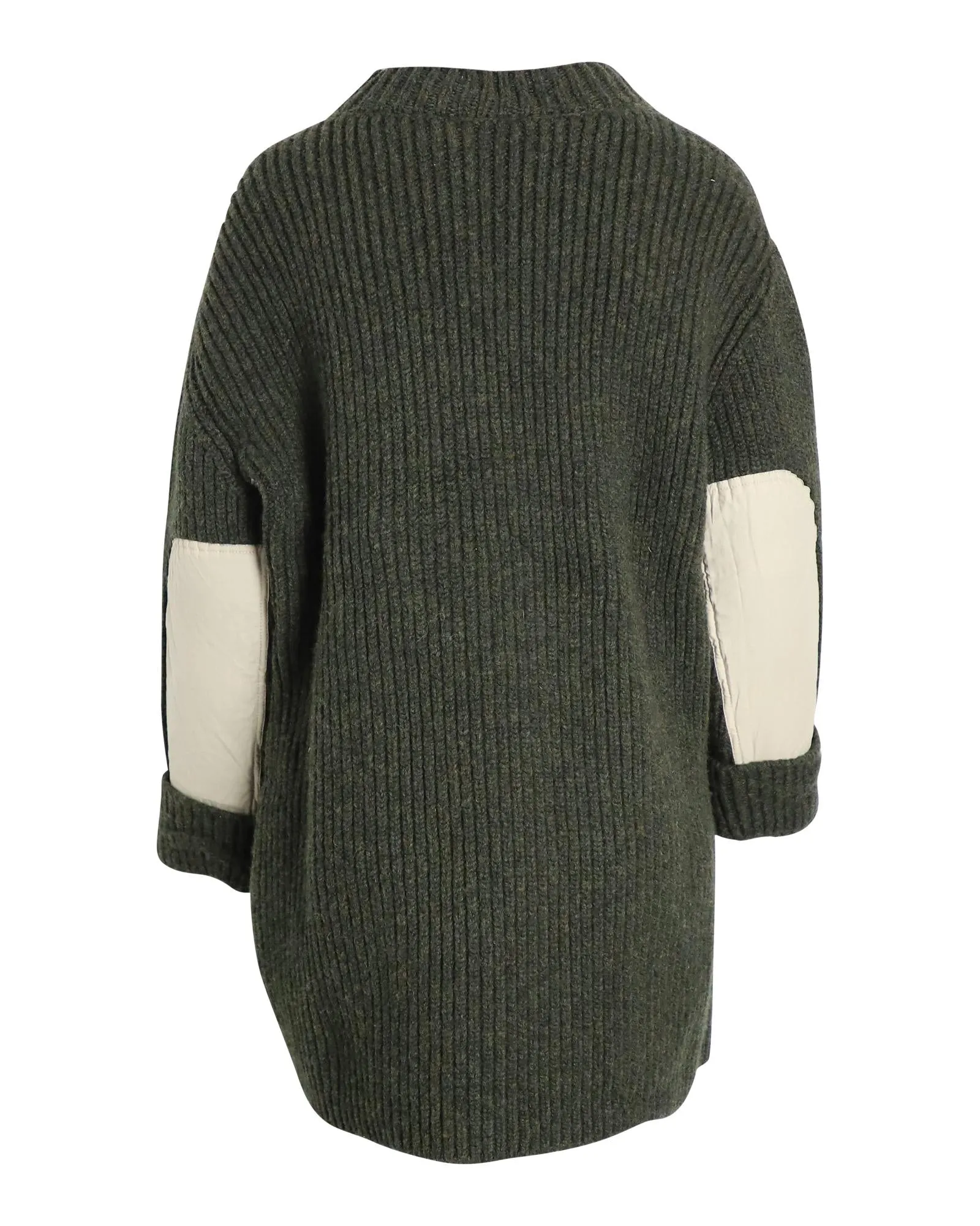 Contrast Pocket Chunky Sweater in Olive Wool