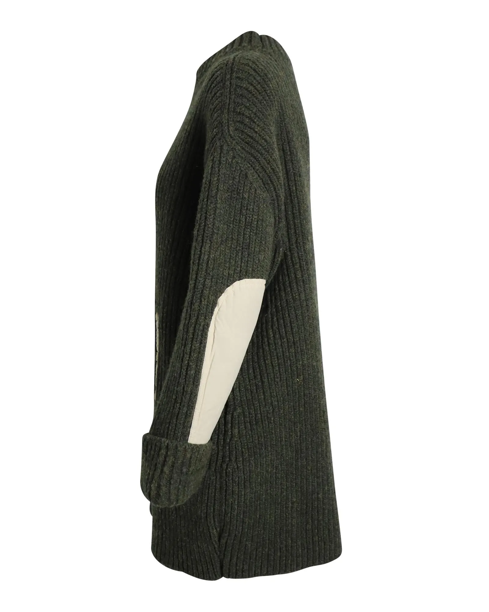 Contrast Pocket Chunky Sweater in Olive Wool