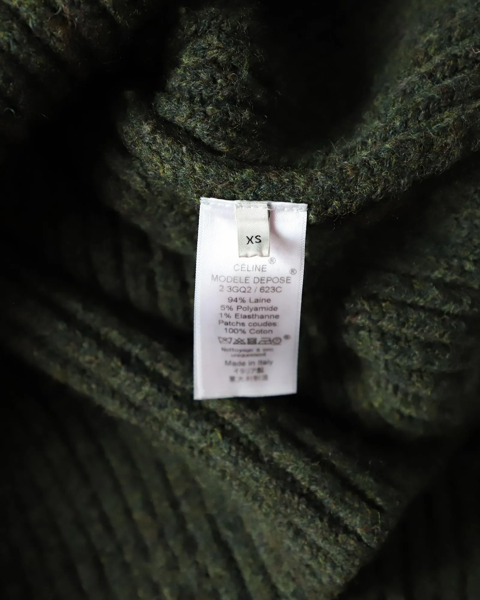 Contrast Pocket Chunky Sweater in Olive Wool