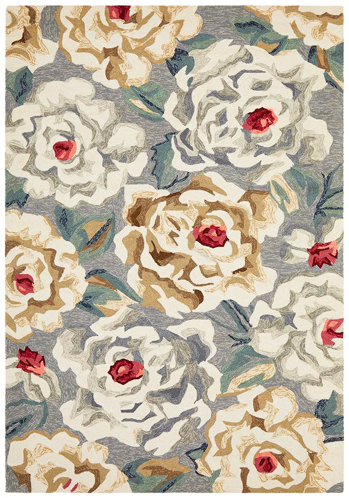 Copacabana Gorgeous Peony Grey Indoor Outdoor Rug