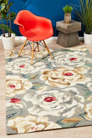 Copacabana Gorgeous Peony Grey Indoor Outdoor Rug