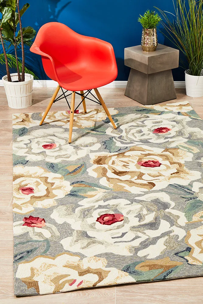 Copacabana Gorgeous Peony Grey Indoor Outdoor Rug