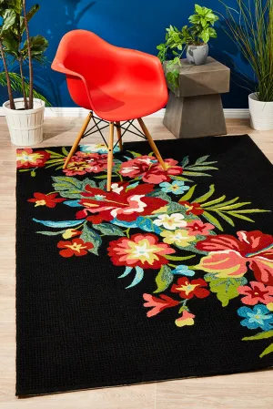 Copacabana Kelsey Bouquet Black Indoor Outdoor Rug