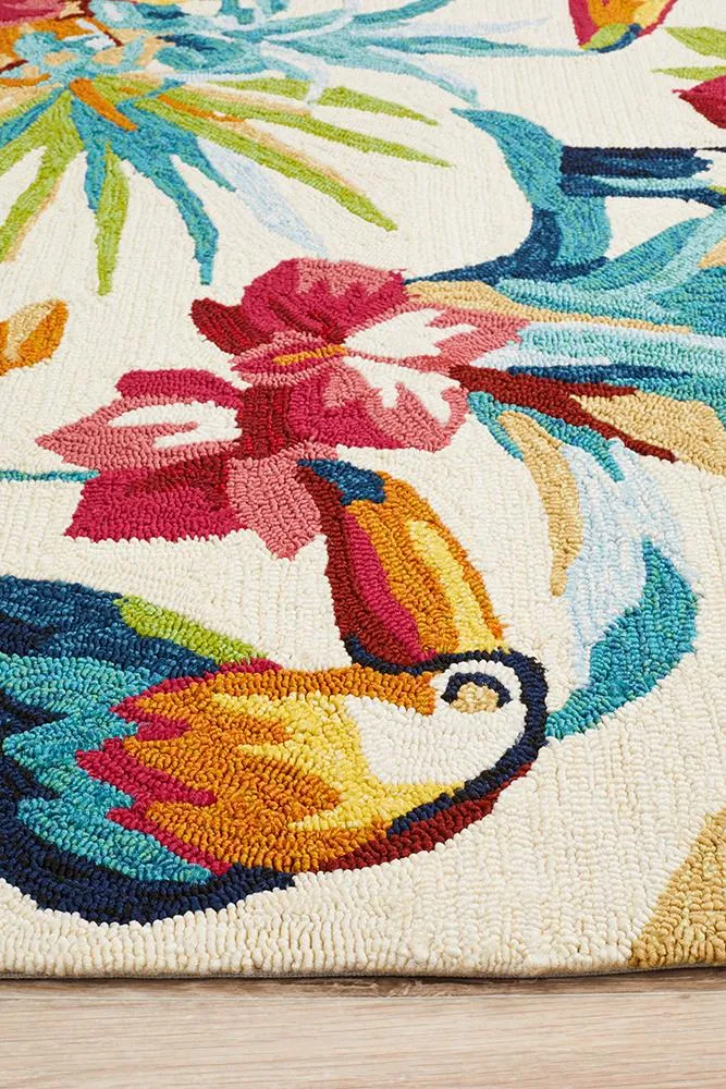 Copacabana Toucan Tropical Indoor Outdoor Rug Cream