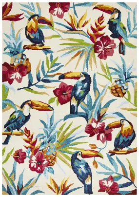 Copacabana Toucan Tropical Indoor Outdoor Rug Cream