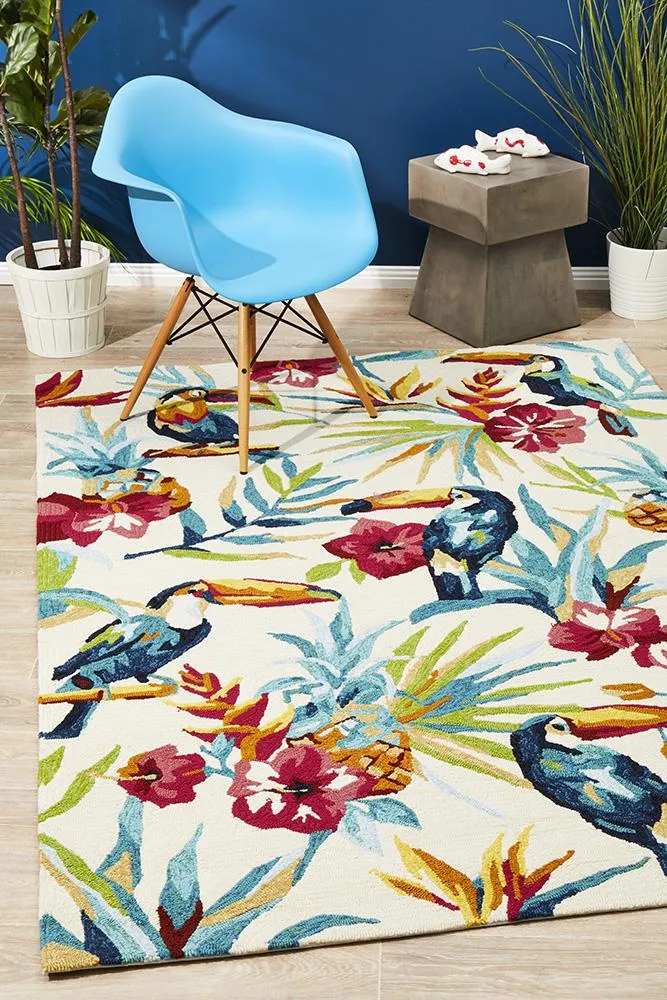 Copacabana Toucan Tropical Indoor Outdoor Rug Cream