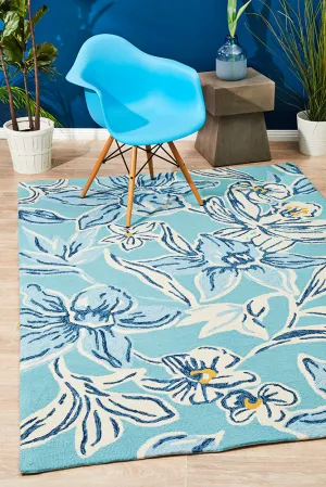 Copacabana Whimsical Blue Floral Indoor Outdoor Rug