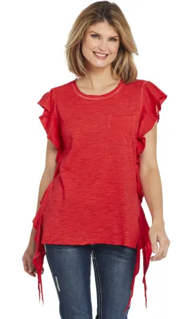 Cowgirl Up Womens Vintage Red 100% Cotton Pocket Top Tunic S/L