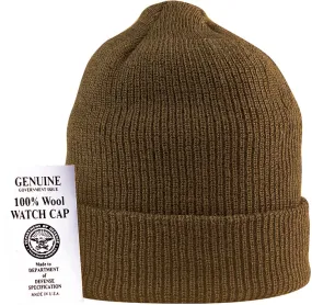 Coyote Brown - 100% Wool Watch Cap Beanie | Genuine GI US Govt Dept of Defense Winter Hat