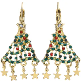 Dancing Delight Christmas Tree Leverback Earrings (Goldtone)