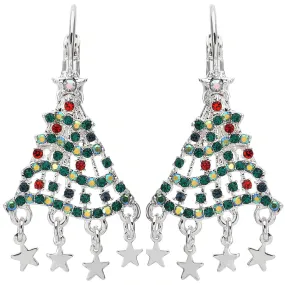 Dancing Delight Christmas Tree Leverback Earrings (Sterling Silvertone)