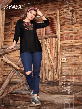 Designer Rayon Black tunic top for Ladies