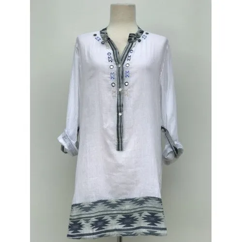 Dolma Southwestern Button Tunic Shirt