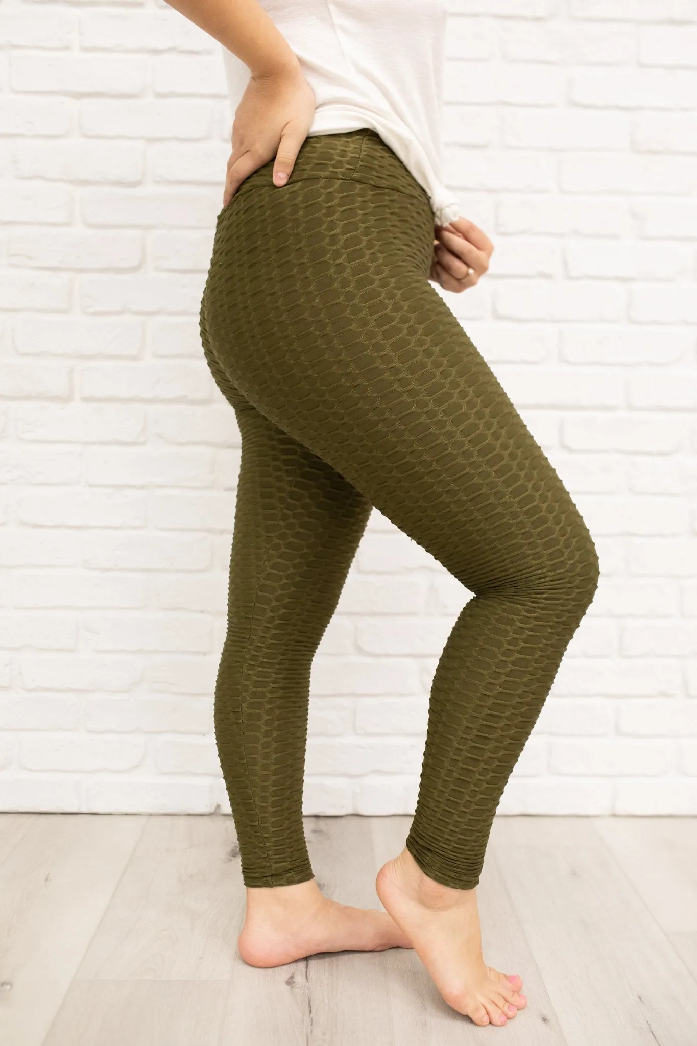 DOORBUSTER Let's Go Textured Leggings in Olive