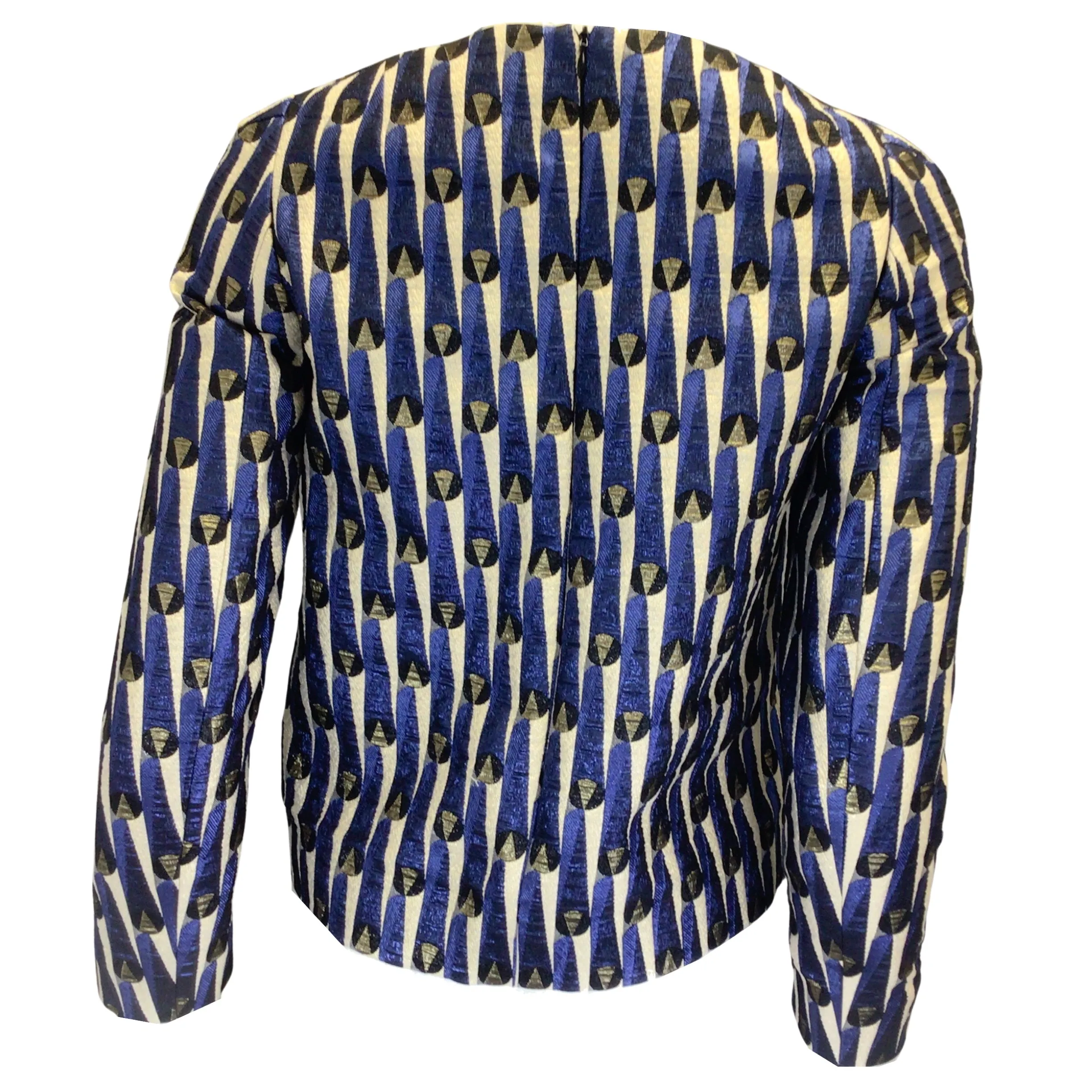 Dries van Noten Blue / Ivory / Gold Metallic Long Sleeved Jacquard Top