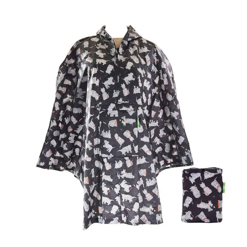 Eco Chic Waterproof Foldable Adult Poncho Scatty Scotty Black