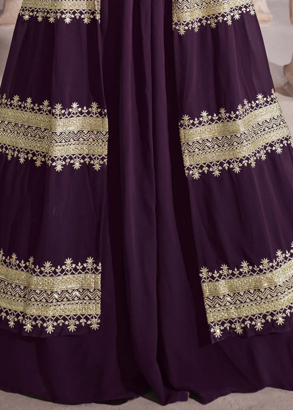 Eggplant Purple Georgette Lehenga Choli with Zari & Sequins Work