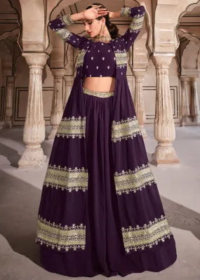 Eggplant Purple Georgette Lehenga Choli with Zari & Sequins Work