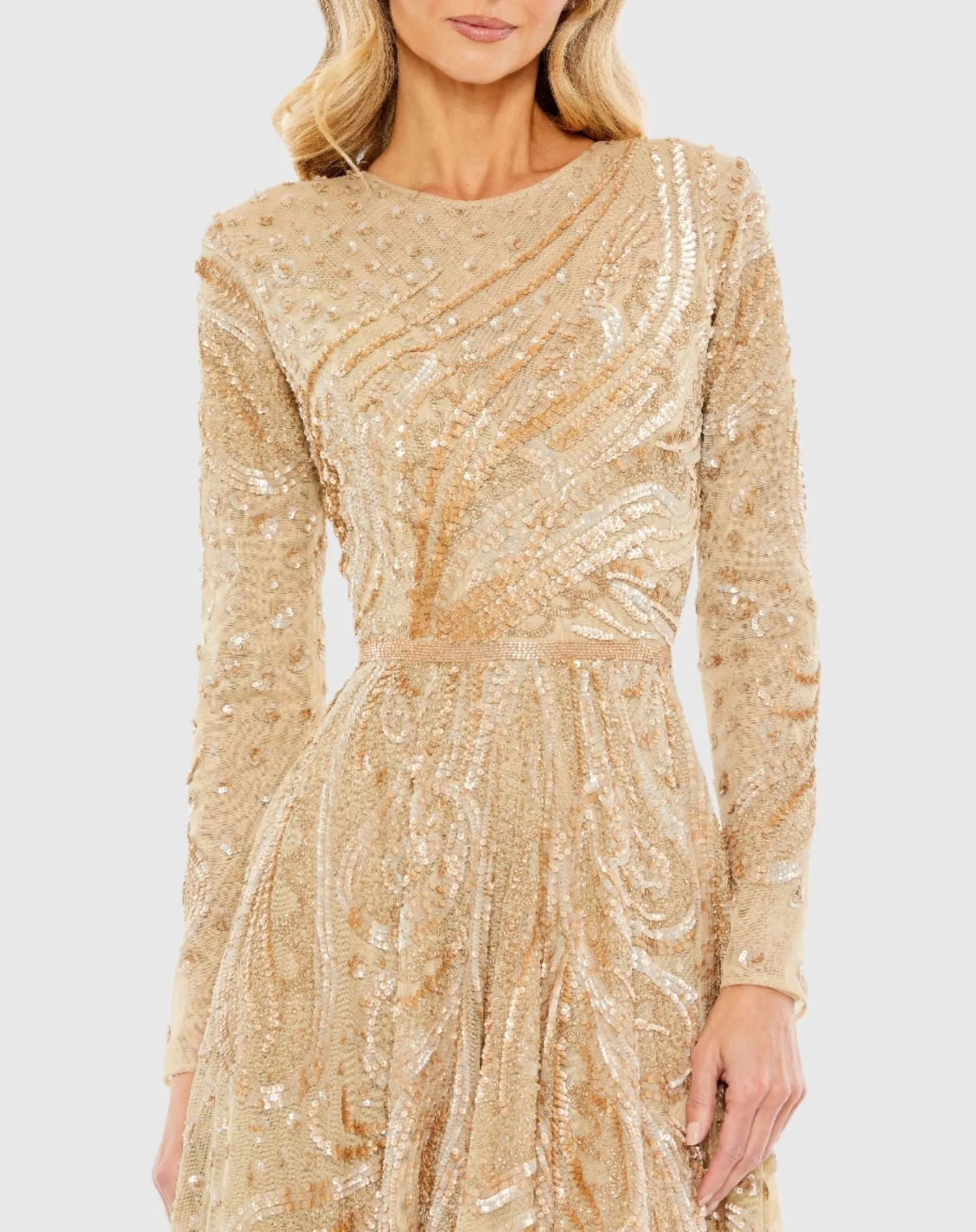 Embellished Illusion High Neck Long Sleeve Dress