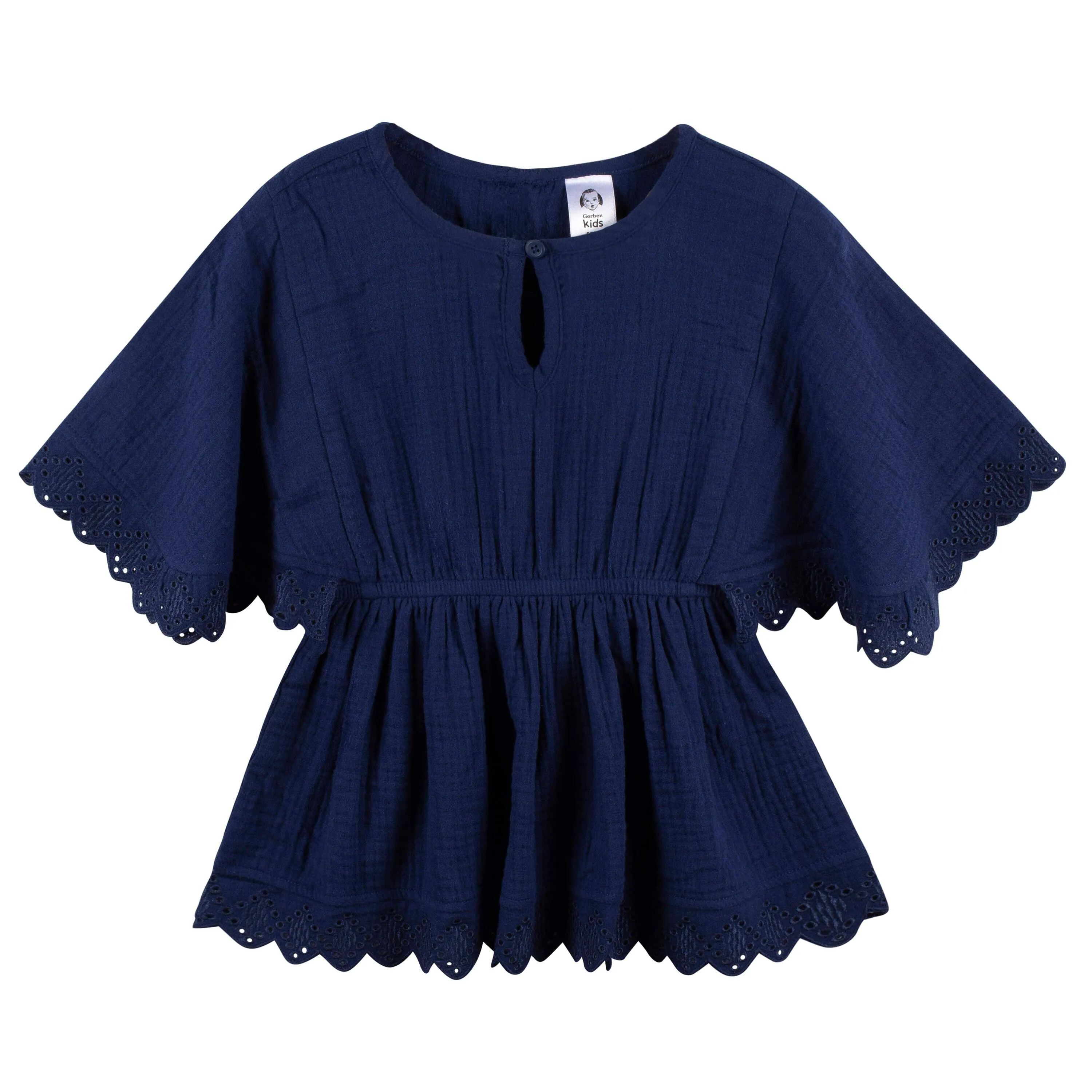 Embroidered Baby & Toddler Girls Navy Gauze Kaftan Swim Coverup