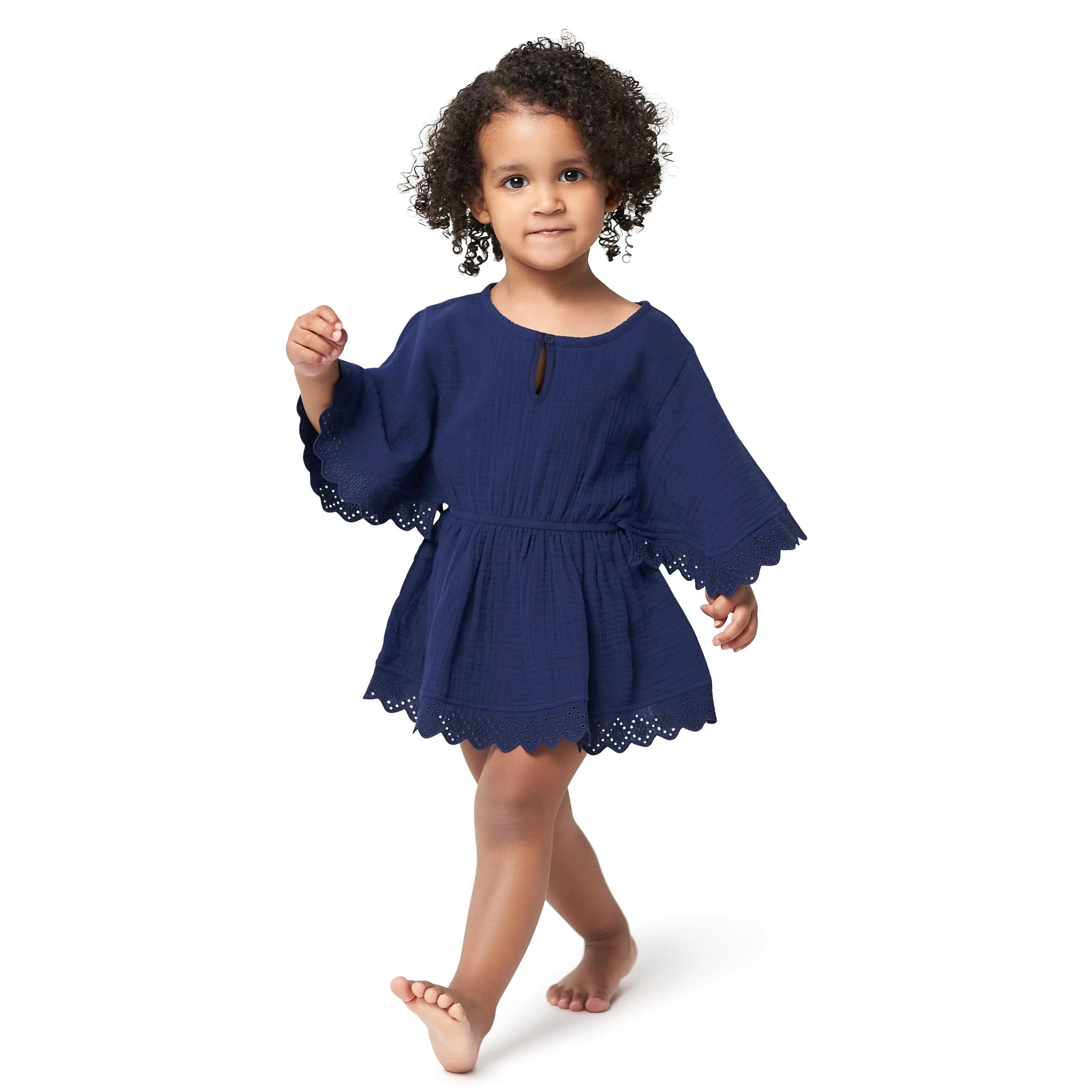 Embroidered Baby & Toddler Girls Navy Gauze Kaftan Swim Coverup