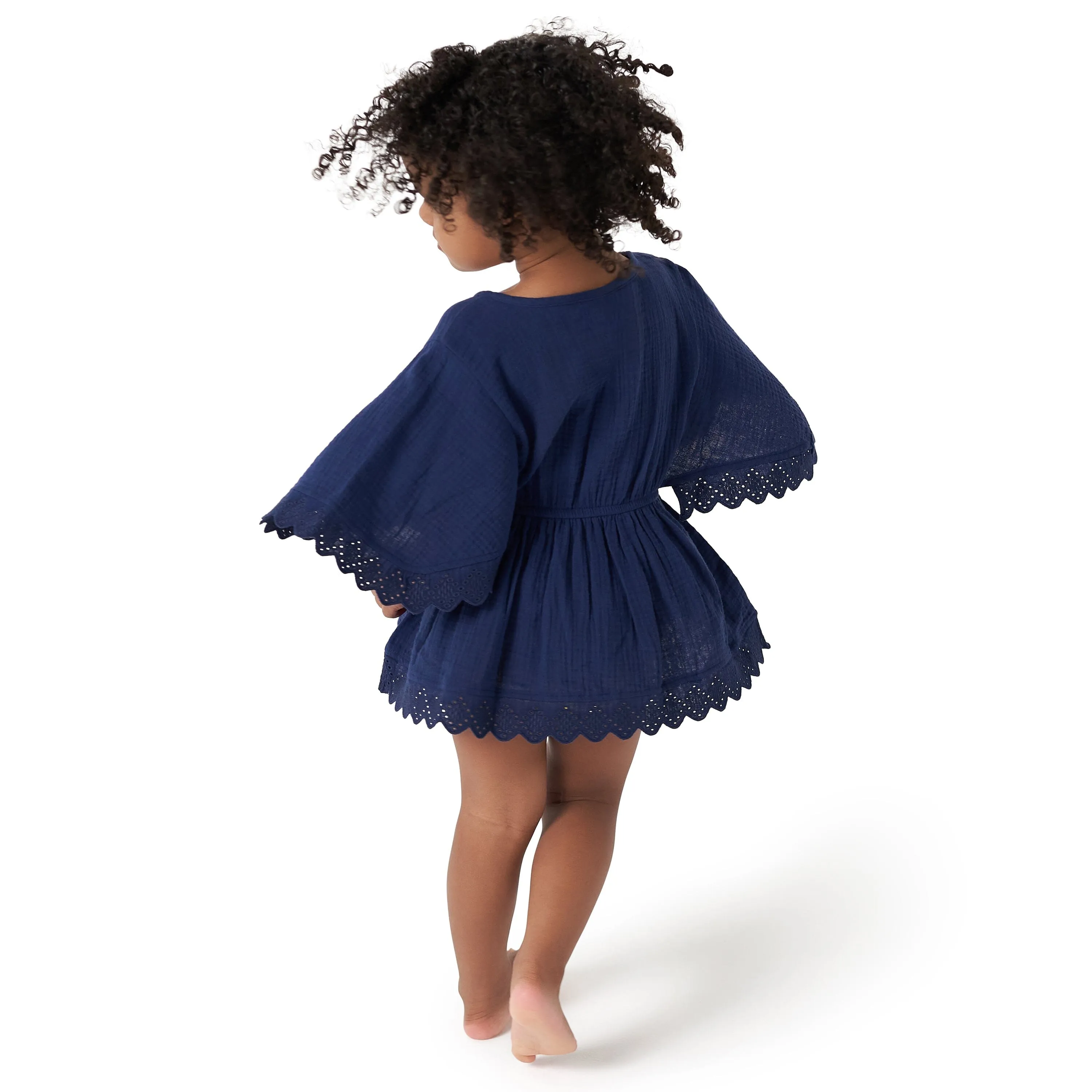 Embroidered Baby & Toddler Girls Navy Gauze Kaftan Swim Coverup