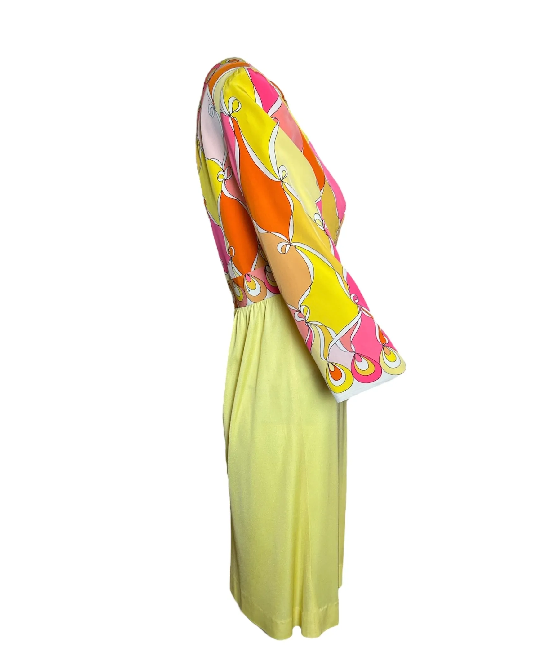 Emilio Pucci Pink & Yellow Psychedelic Silk Crepe Midi Dress