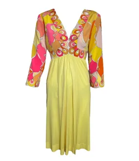 Emilio Pucci Pink & Yellow Psychedelic Silk Crepe Midi Dress