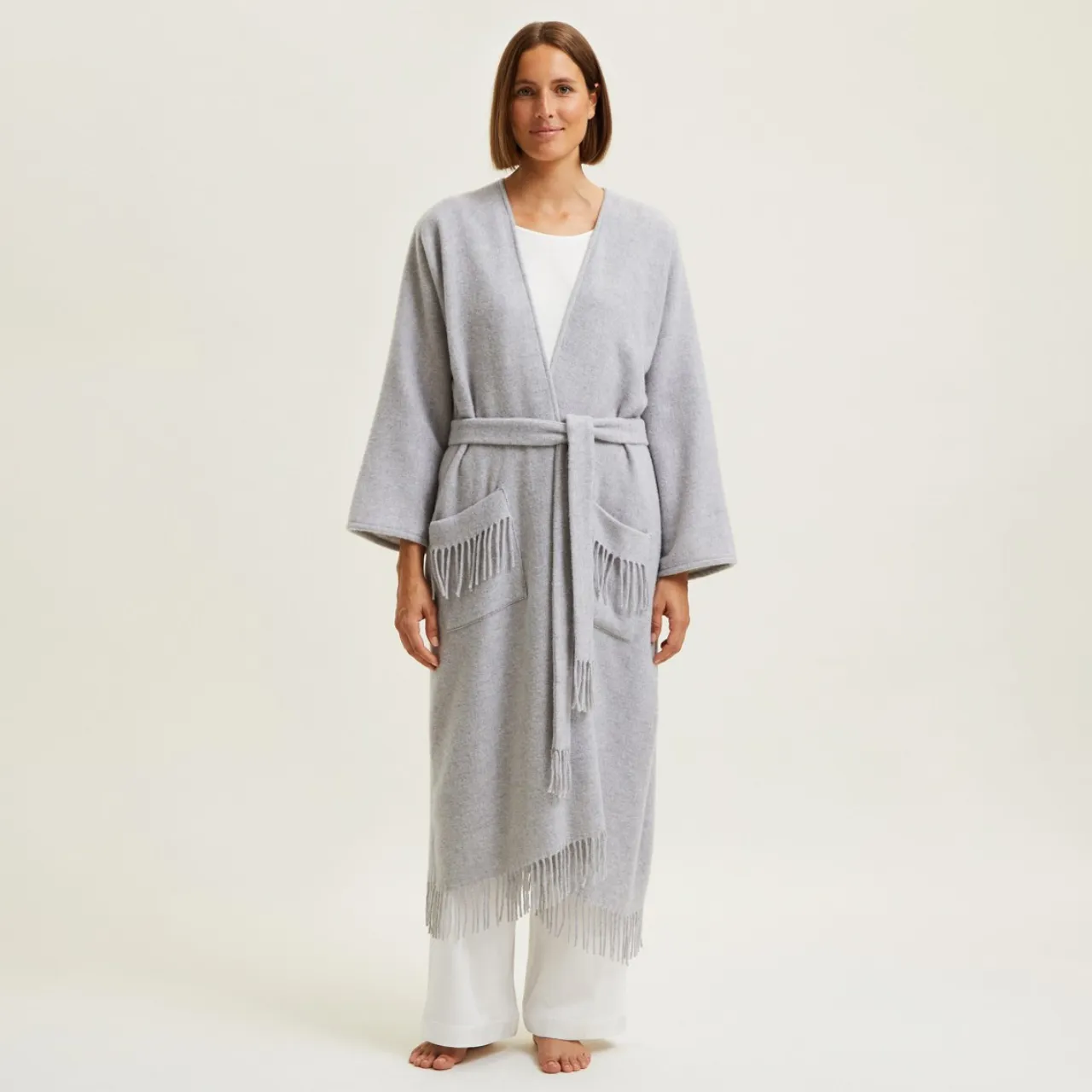 Eponyme Wool Long Poncho in Gris Chine