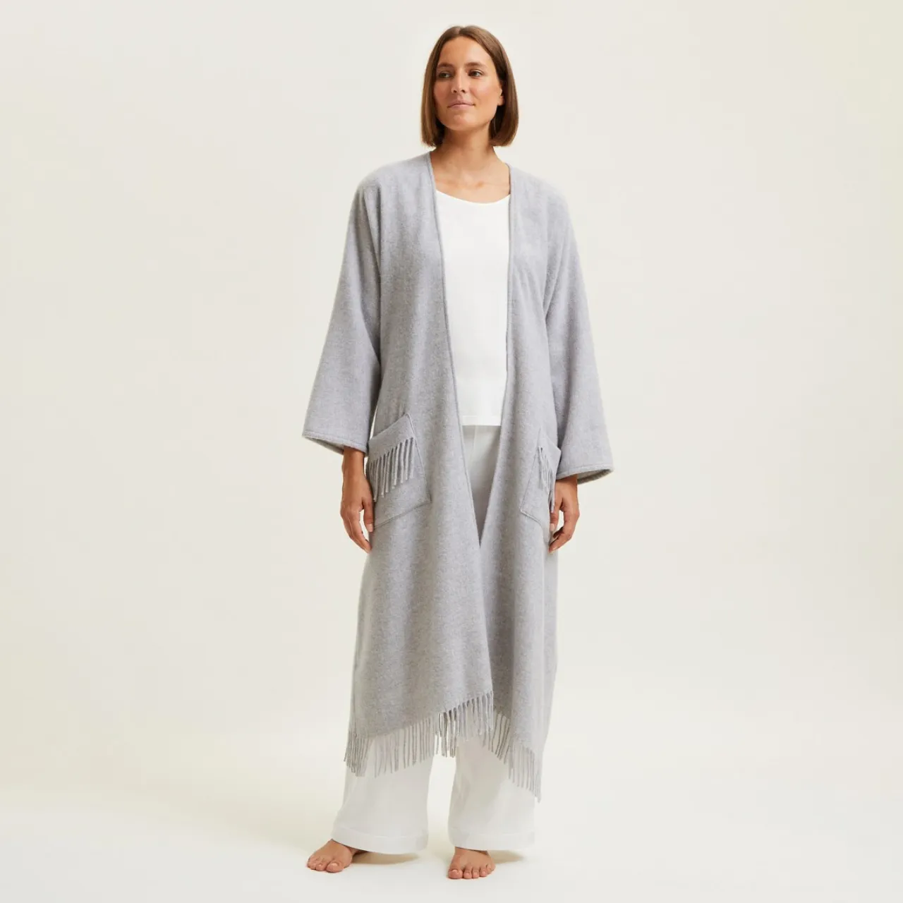 Eponyme Wool Long Poncho in Gris Chine