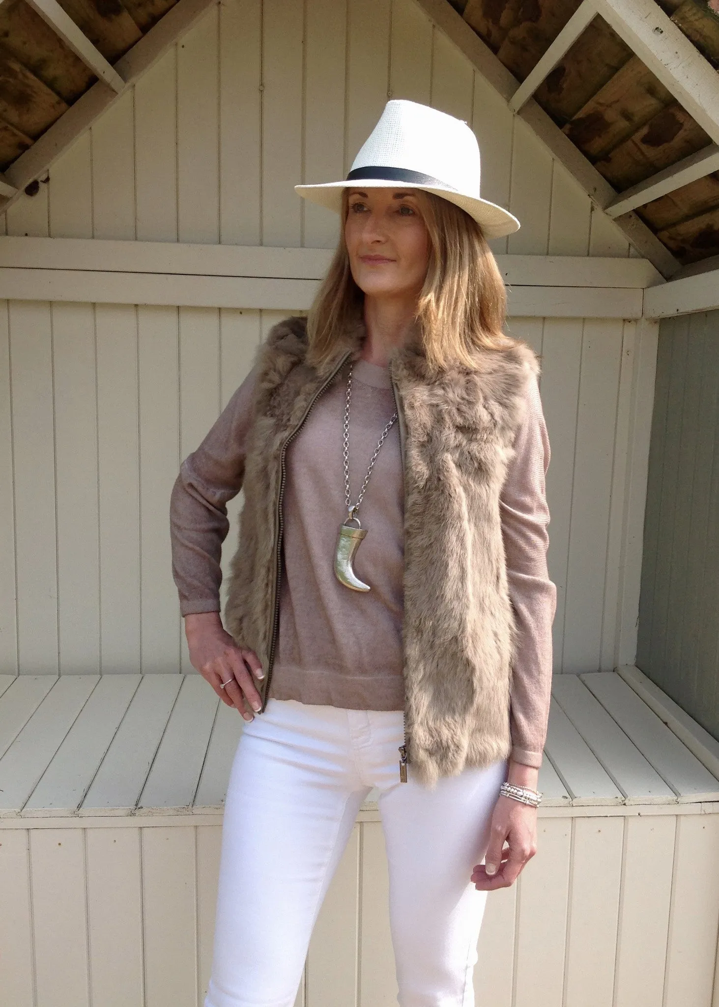 Fur Gilet in Snow White by Feathers Of Italy