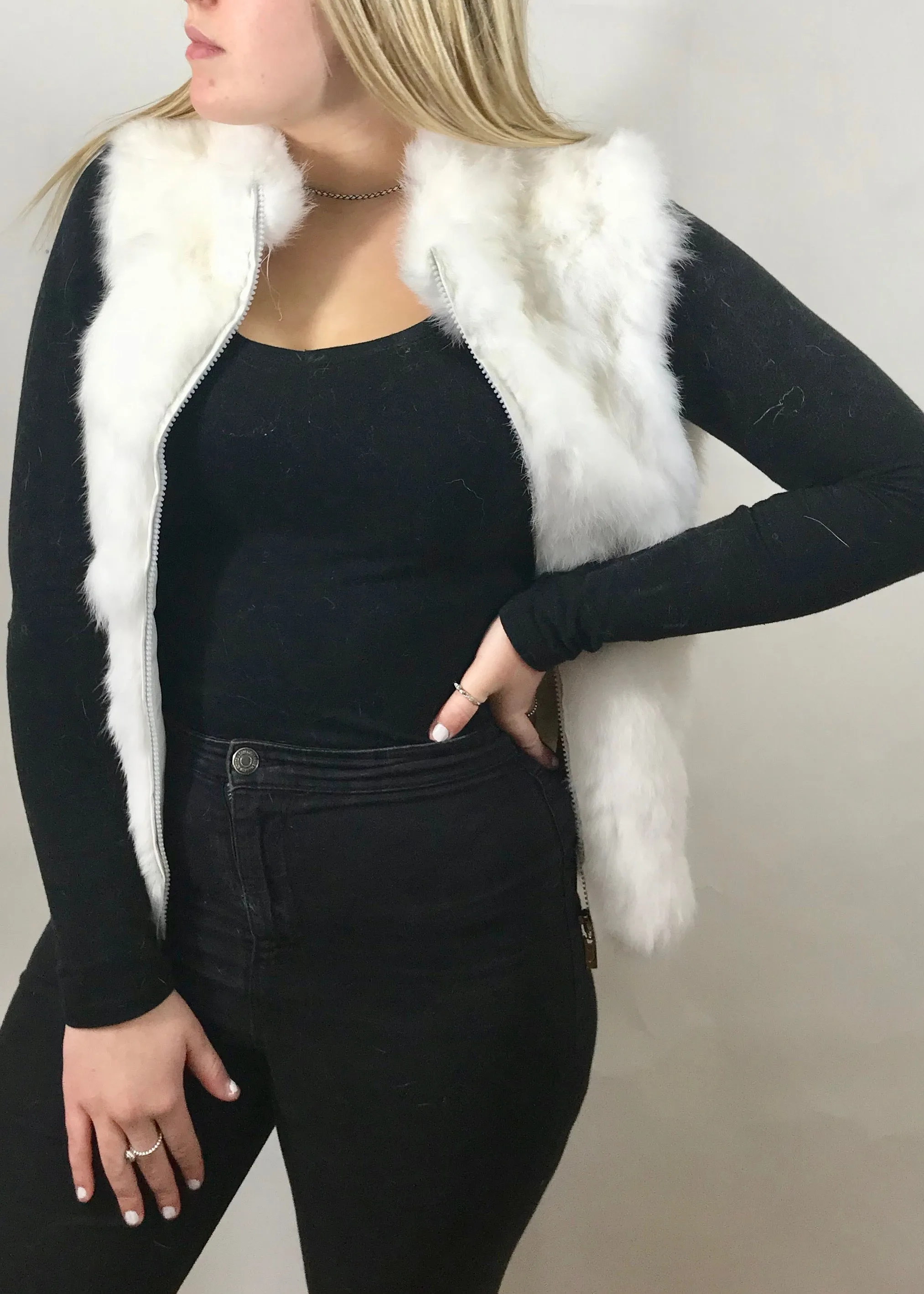 Fur Gilet in Snow White by Feathers Of Italy