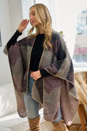 Geo Texture Wrap Poncho Shawl - Grey Multi