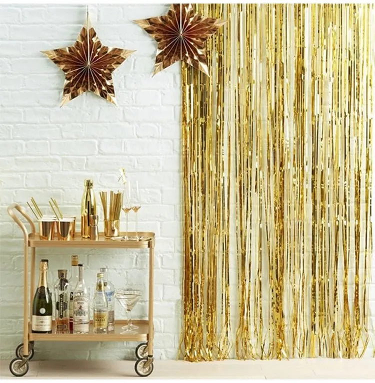 Gold Metallic Fringe Tinsel Curtain Backdrop