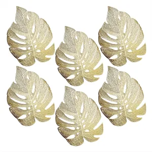 Gold Monstera Leaf Placemats - 18 Inch Non-Slip Vinyl Dining Table Charger Home Decor (Set of 6)