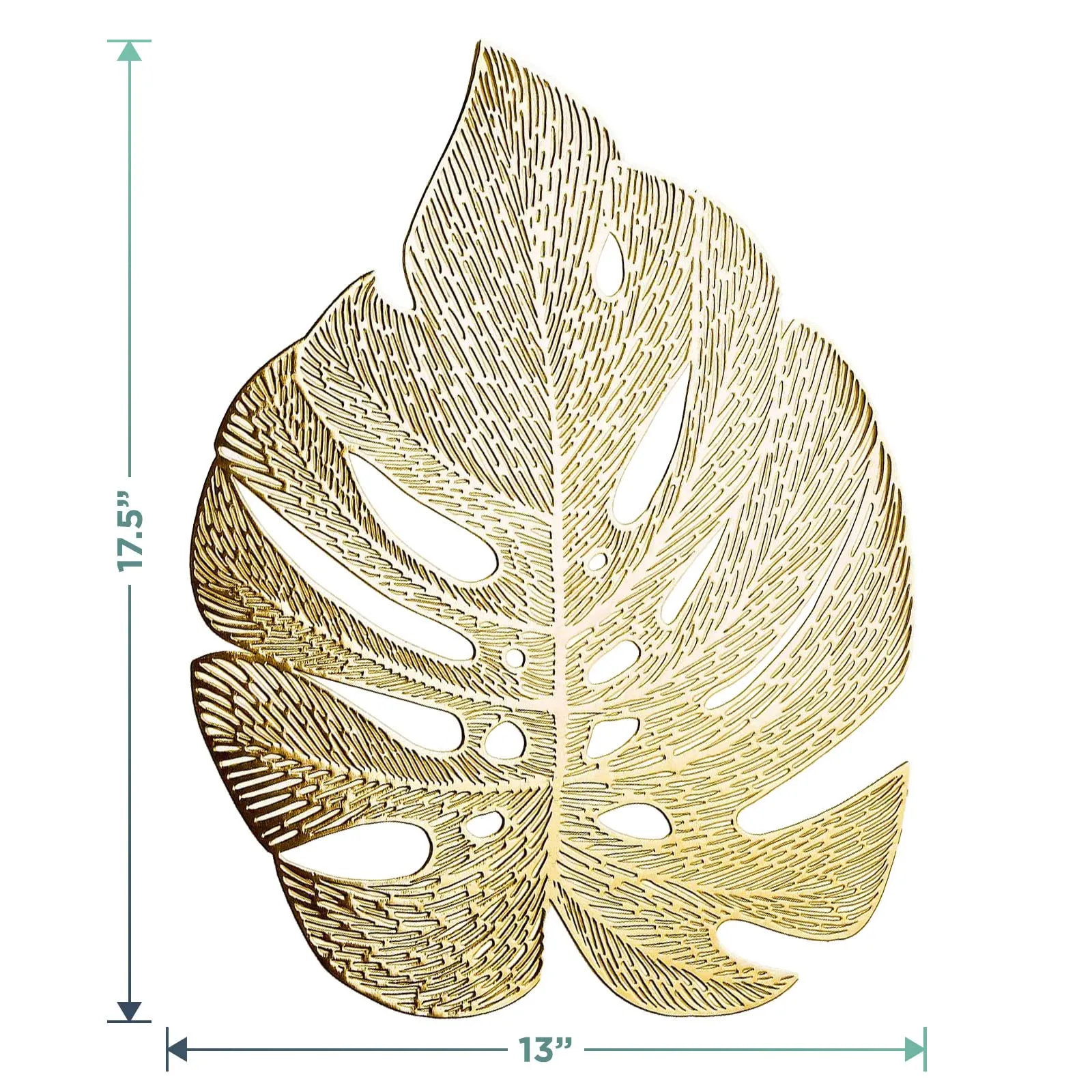 Gold Monstera Leaf Placemats - 18 Inch Non-Slip Vinyl Dining Table Charger Home Decor (Set of 6)