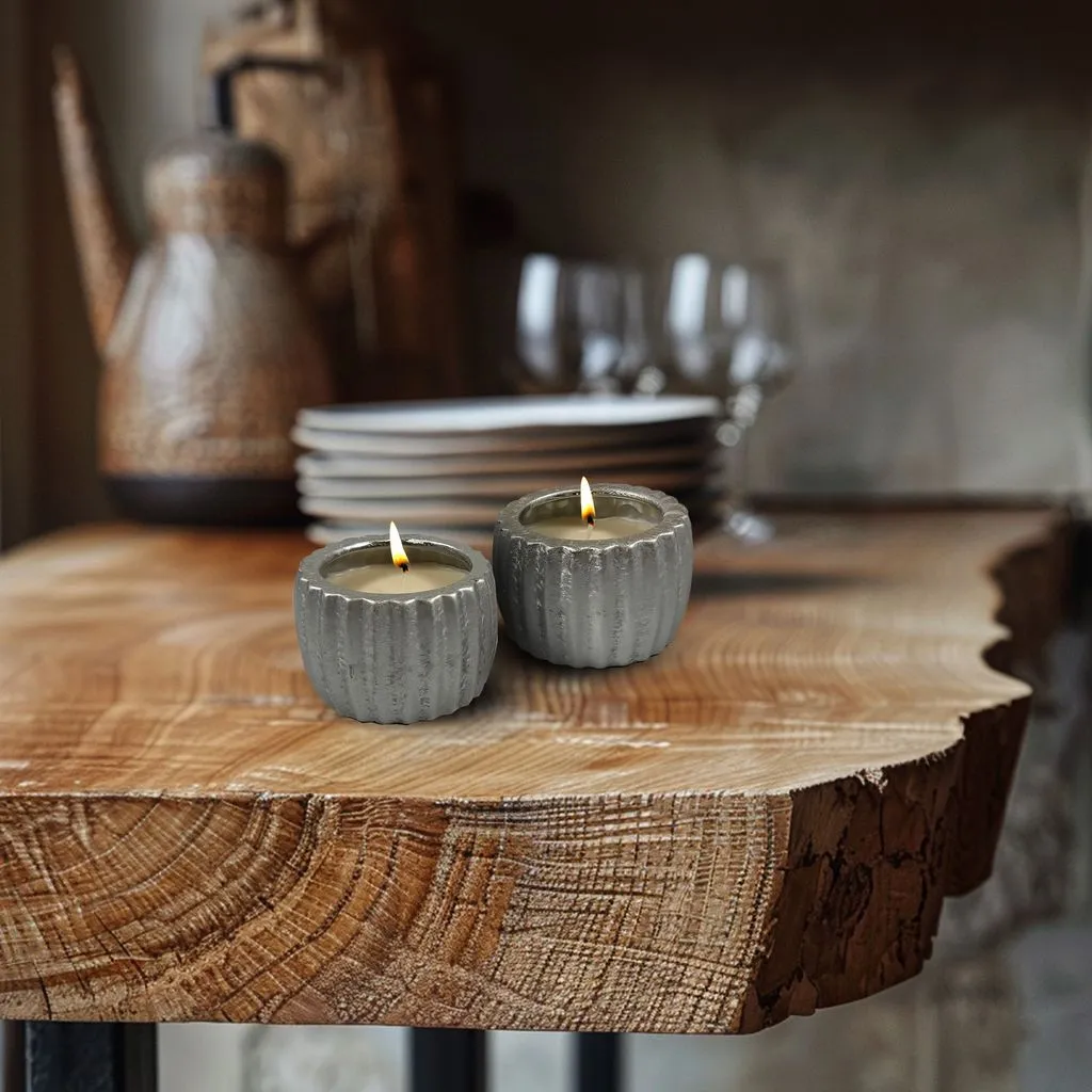 Grooved Metallic Silver 6 Oz Candle Bowl, Set of Two