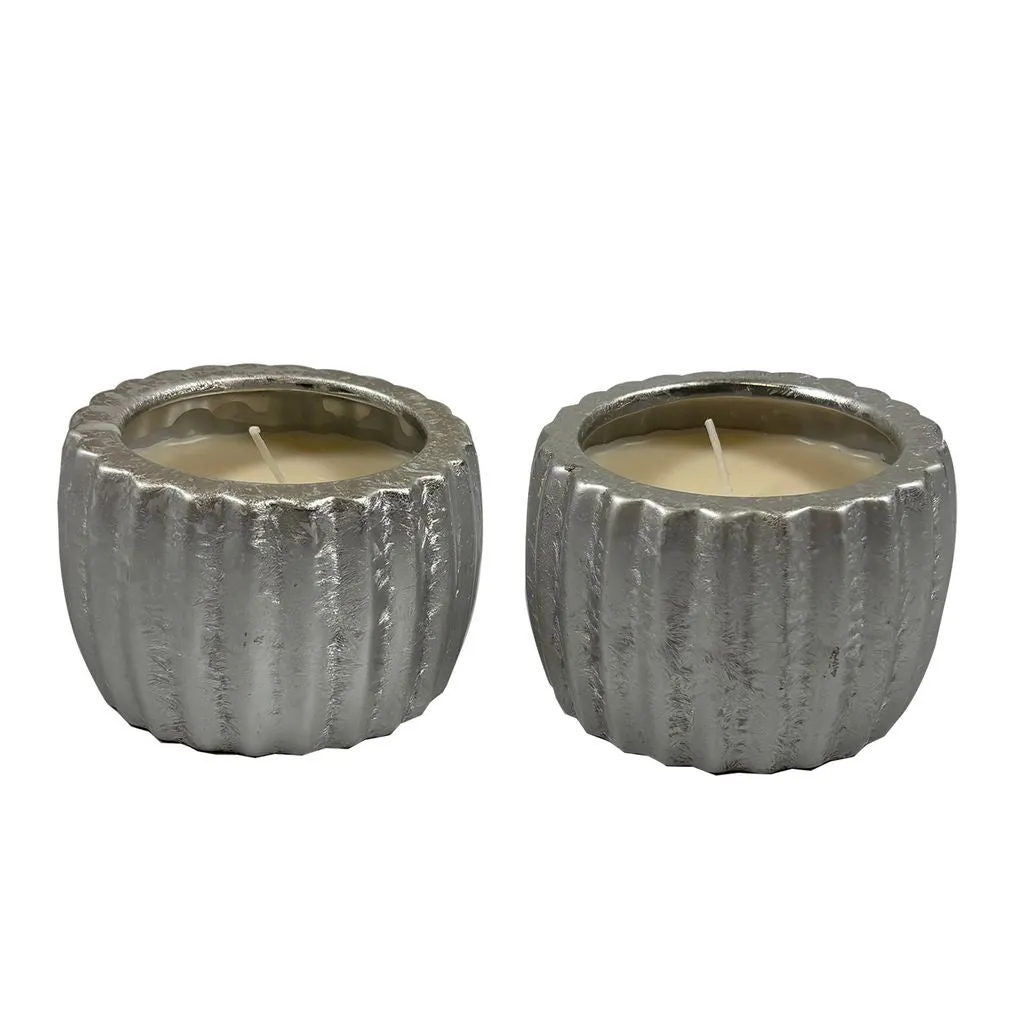 Grooved Metallic Silver 6 Oz Candle Bowl, Set of Two