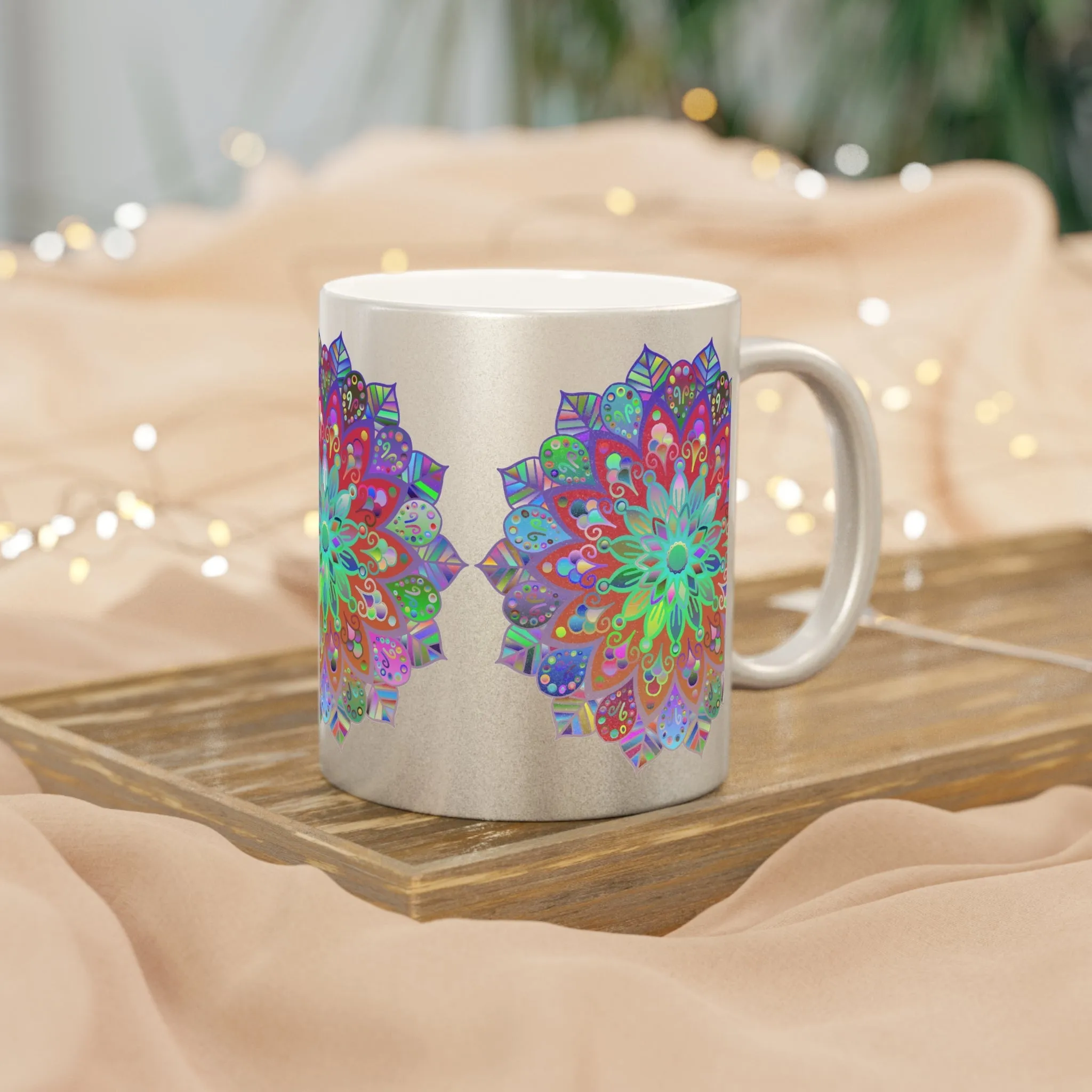 Handmade Mandala Art Metallic Mug - Unique Gift