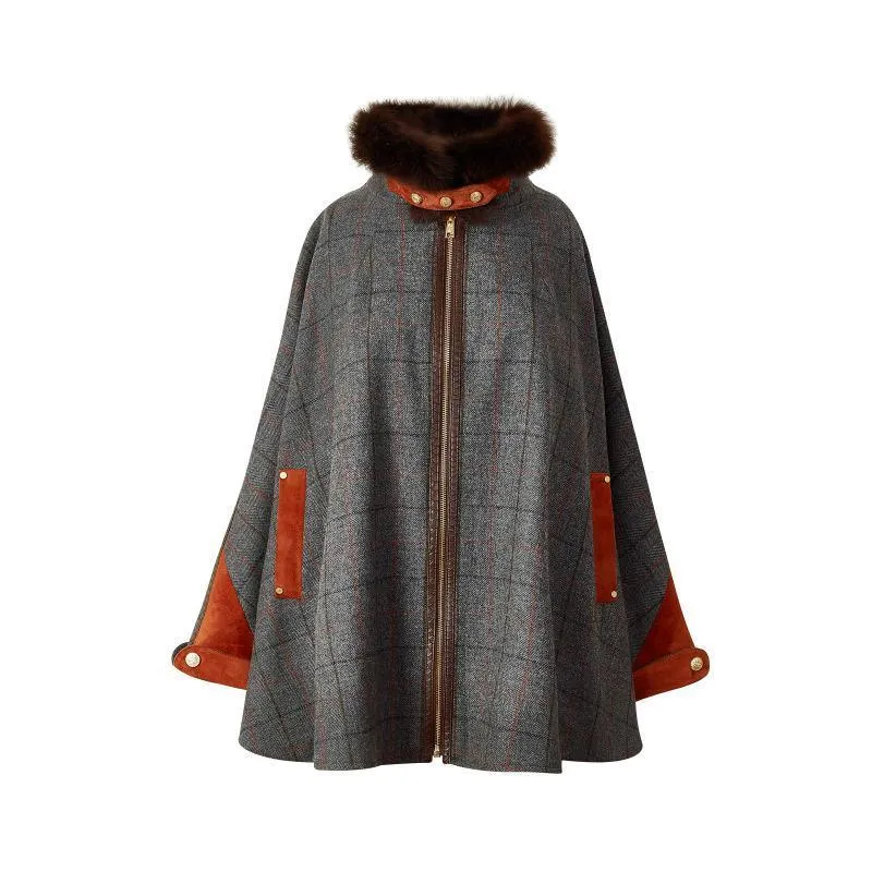 Holland Cooper Chiltern Ladies Cape - Mid Blue Check