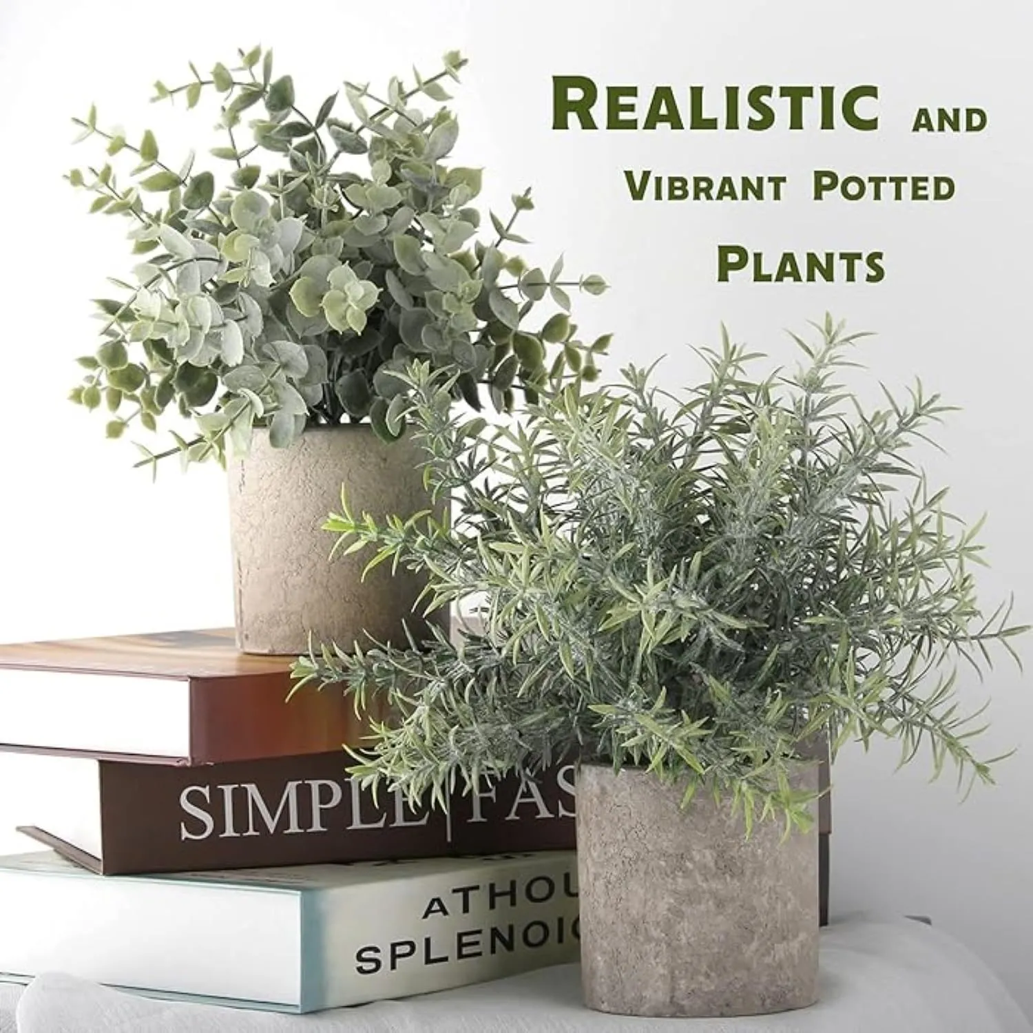 HomeXO Artificial Plants Indoor Simulated Potted Plant Desktop Cylindrical Pulp Pot Hanging Frost Watercress Grass Green Plant Bonsai Artificial Plant