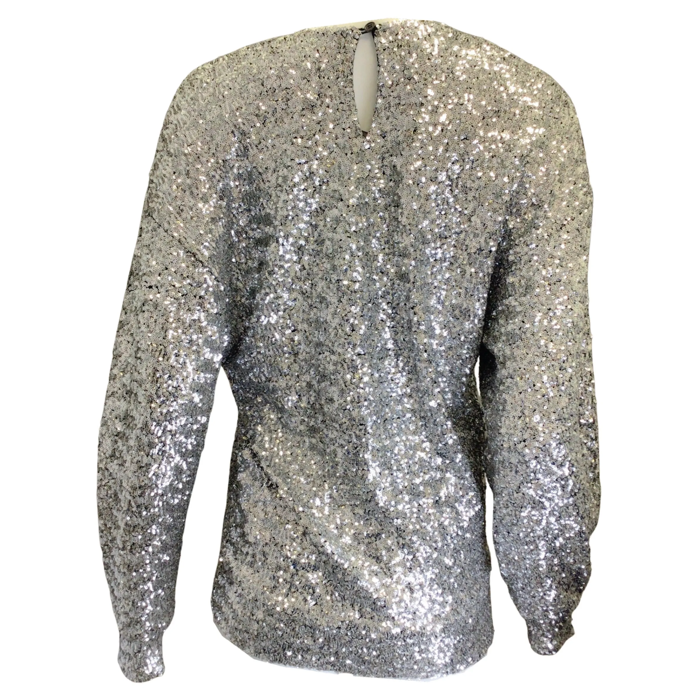 Isabel Marant Silver Metallic Sequined Long Sleeved Top