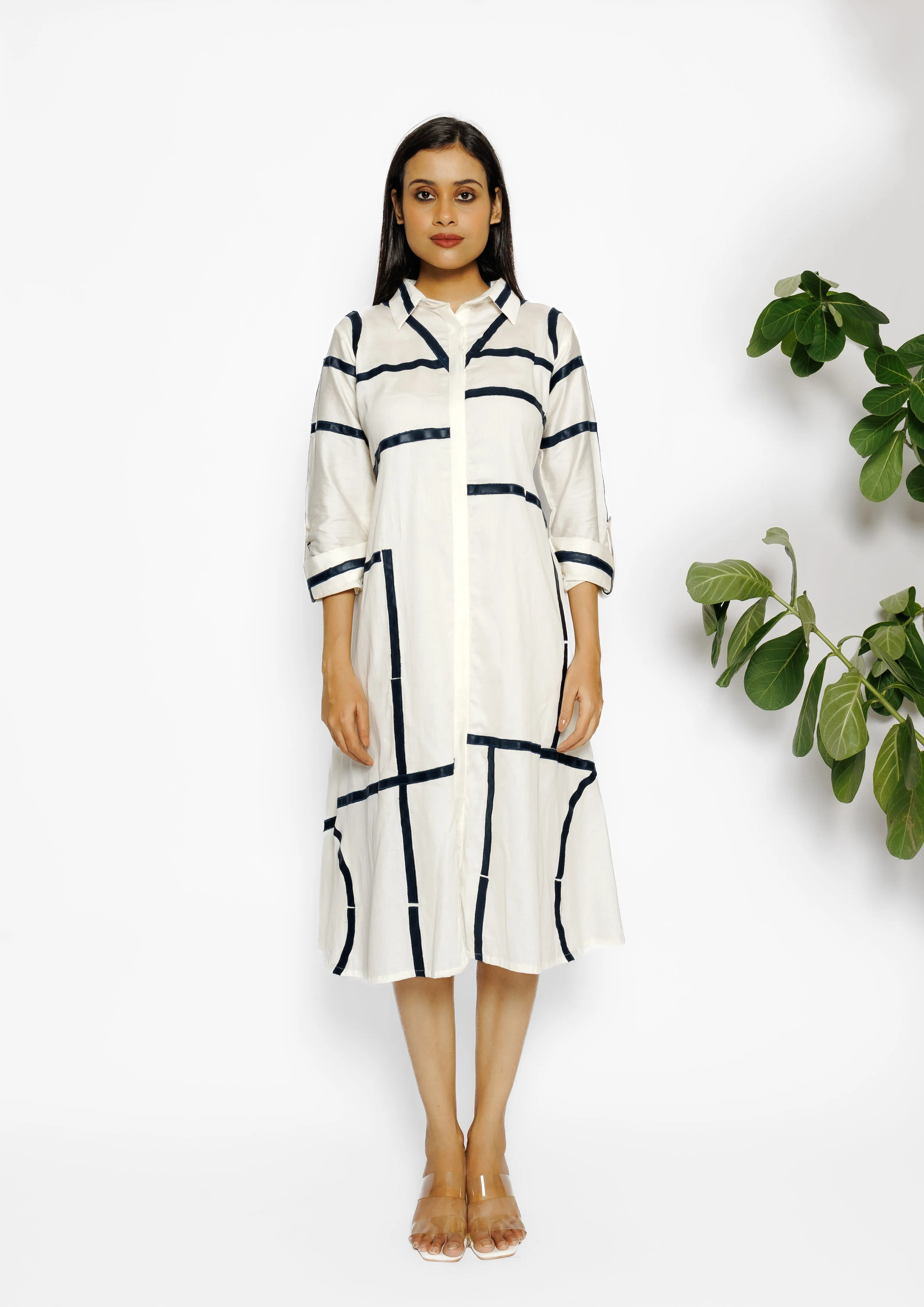 Ivory Stripes Printed Malai Cotton Tunic Dress