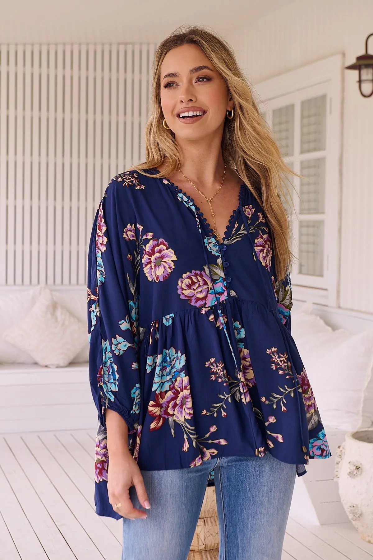 Jaase - Chloe Tunic Top Blouse Billowy Sleeve - Botanica Collection