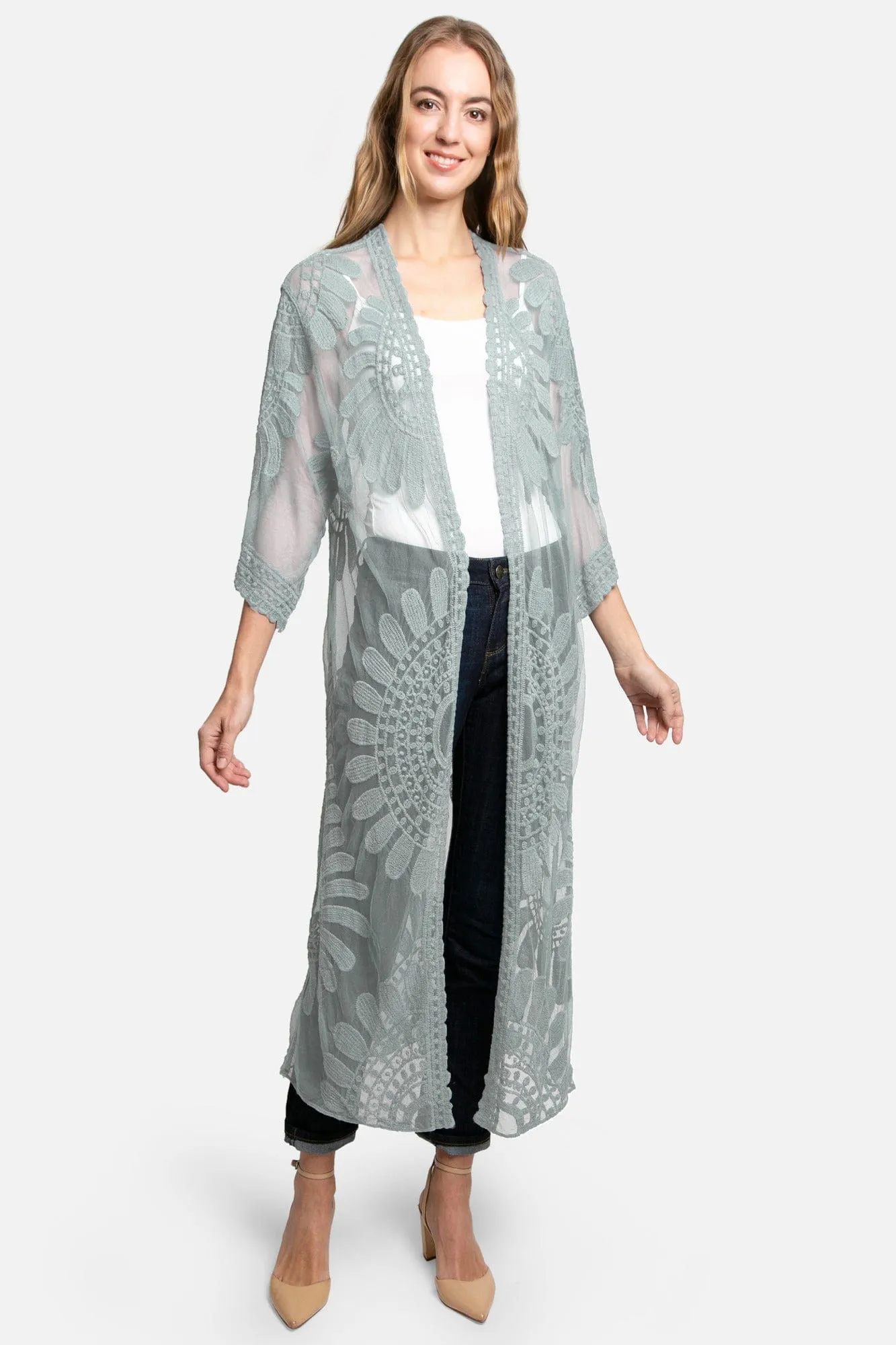 JP1367 Charlotte Floral Embroidered Lace Kimono