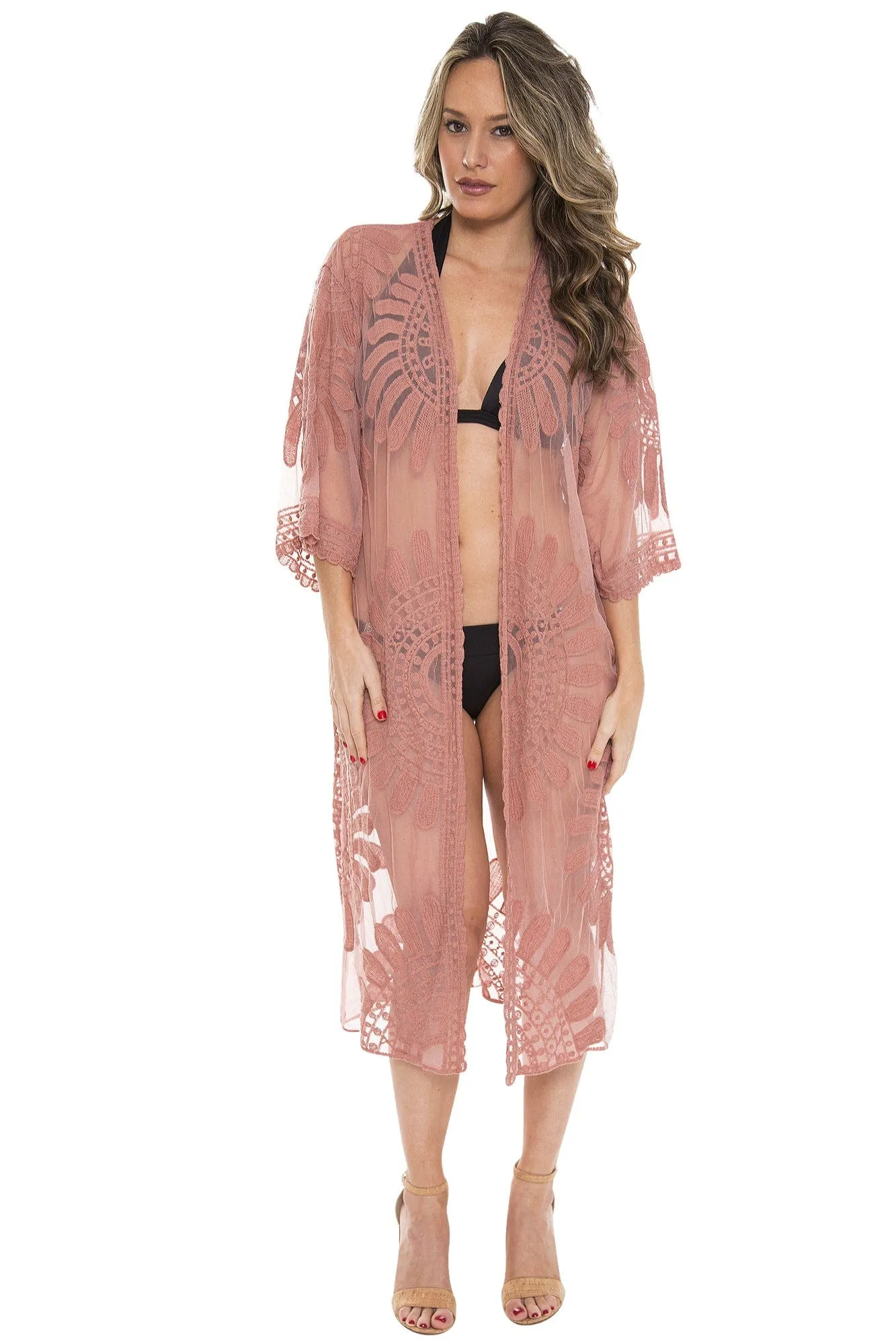 JP1367 Charlotte Floral Embroidered Lace Kimono