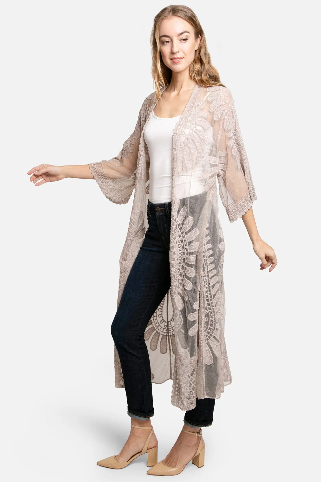 JP1367 Charlotte Floral Embroidered Lace Kimono