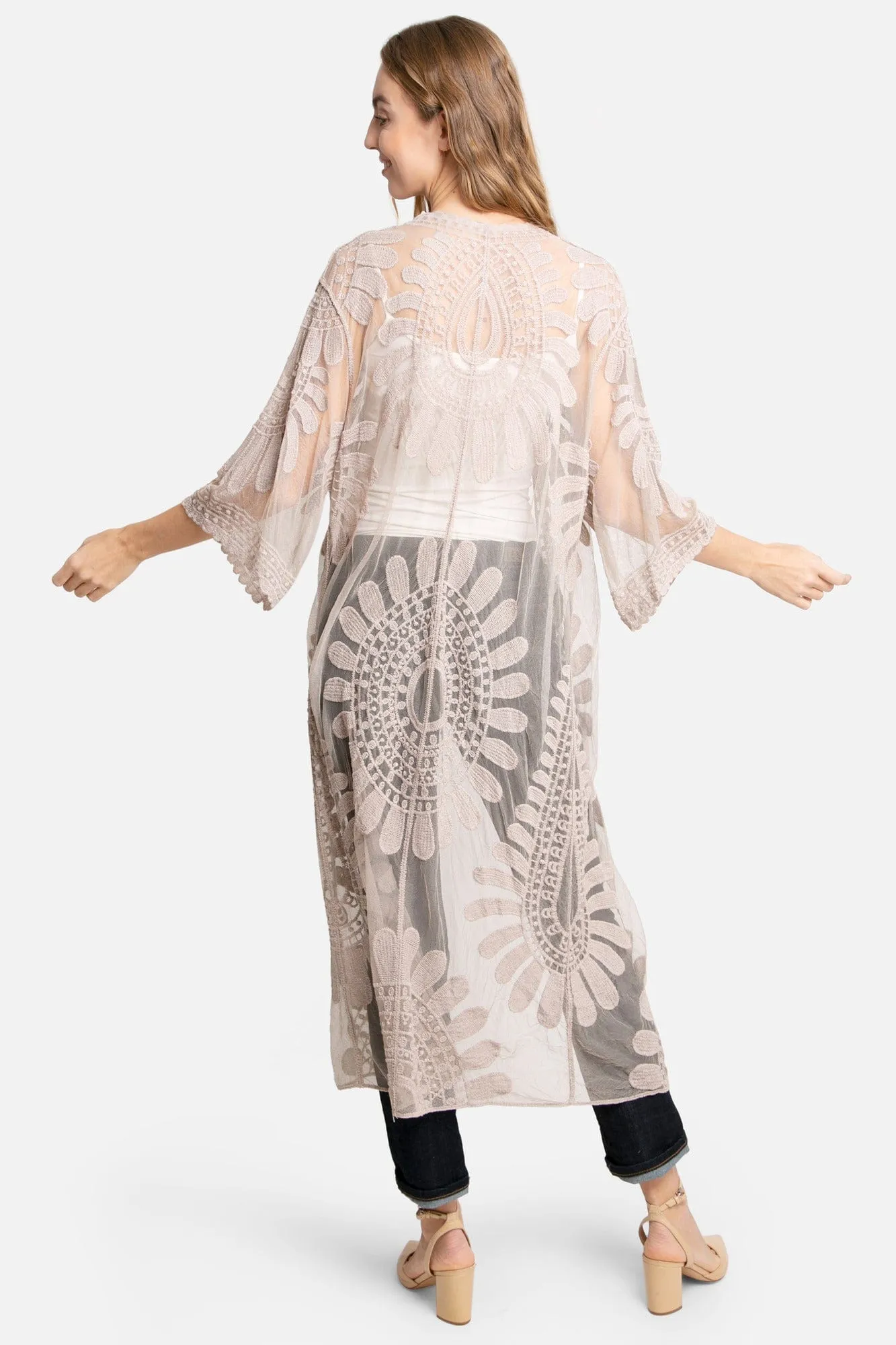 JP1367 Charlotte Floral Embroidered Lace Kimono