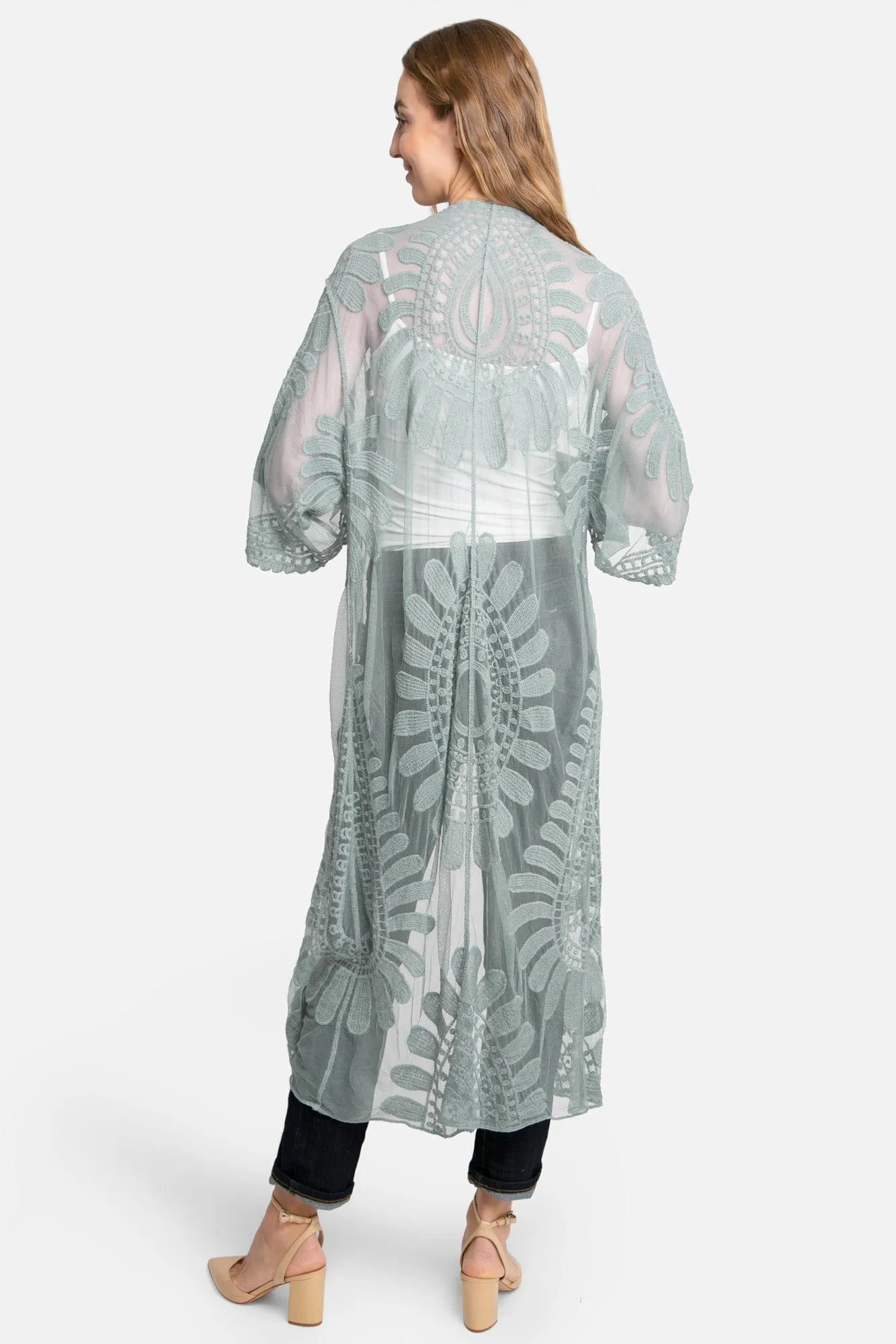 JP1367 Charlotte Floral Embroidered Lace Kimono