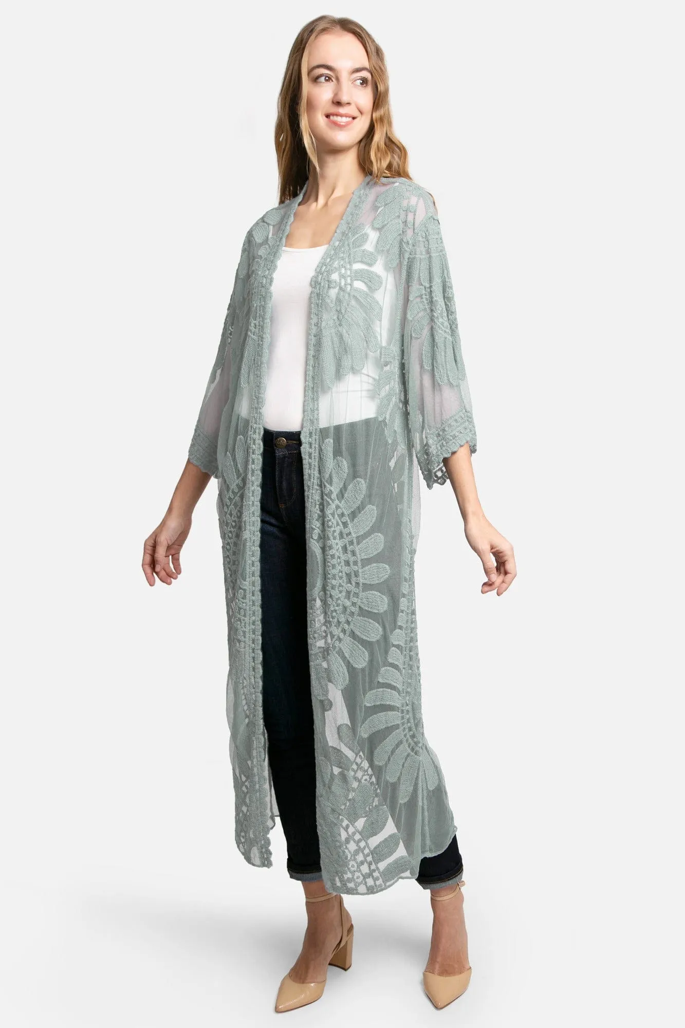 JP1367 Charlotte Floral Embroidered Lace Kimono